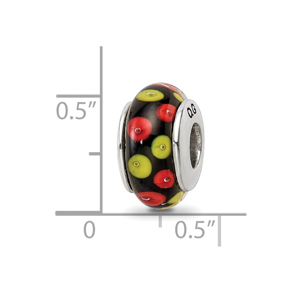 Alternate view of the Red & Yellow Dotted Glass Sterling Silver Bead Charm by The Black Bow Jewelry Co.