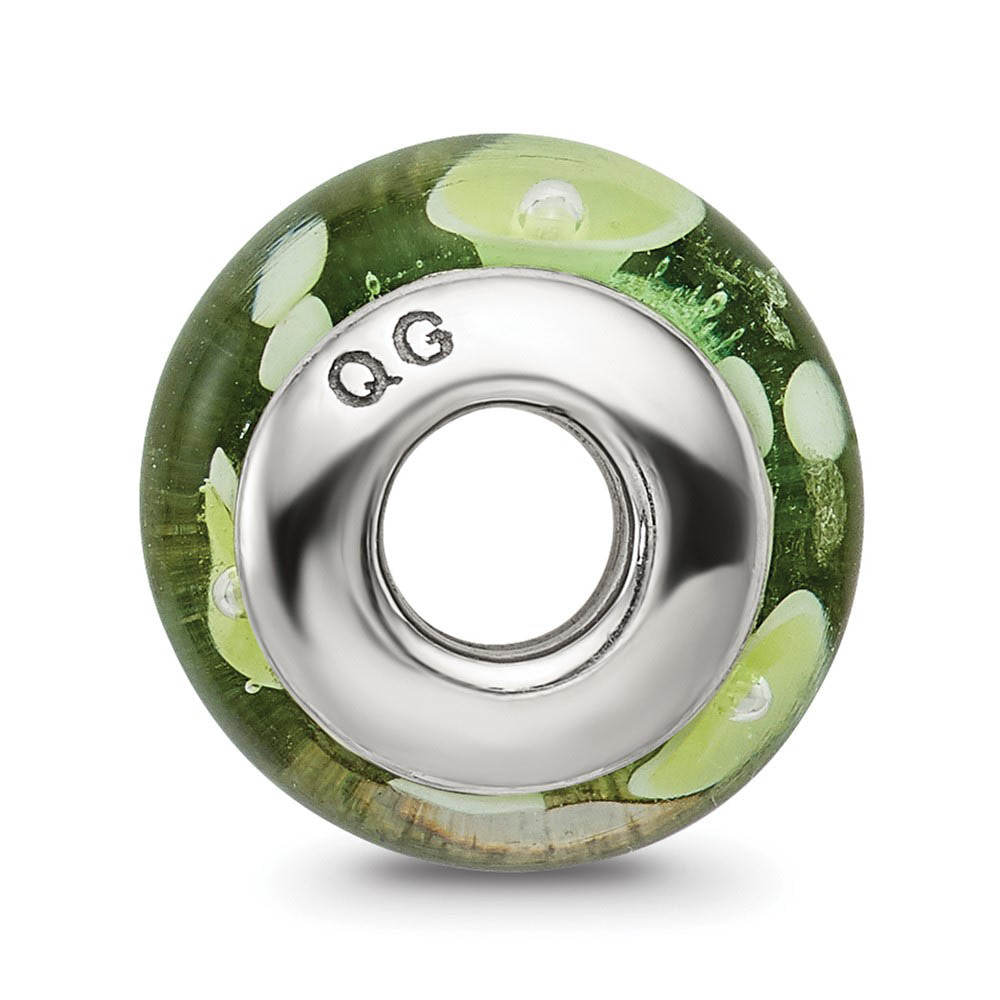 Alternate view of the Green and White Glass Sterling Silver Bead Charm by The Black Bow Jewelry Co.