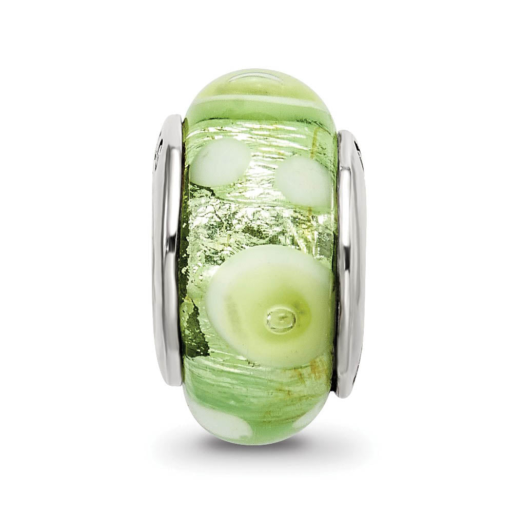 Alternate view of the Green and White Glass Sterling Silver Bead Charm by The Black Bow Jewelry Co.