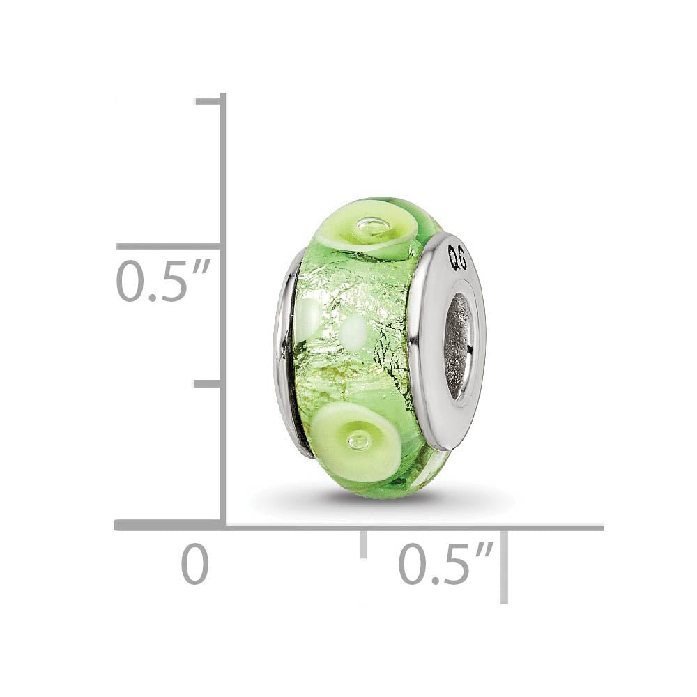 Alternate view of the Green and White Glass Sterling Silver Bead Charm by The Black Bow Jewelry Co.