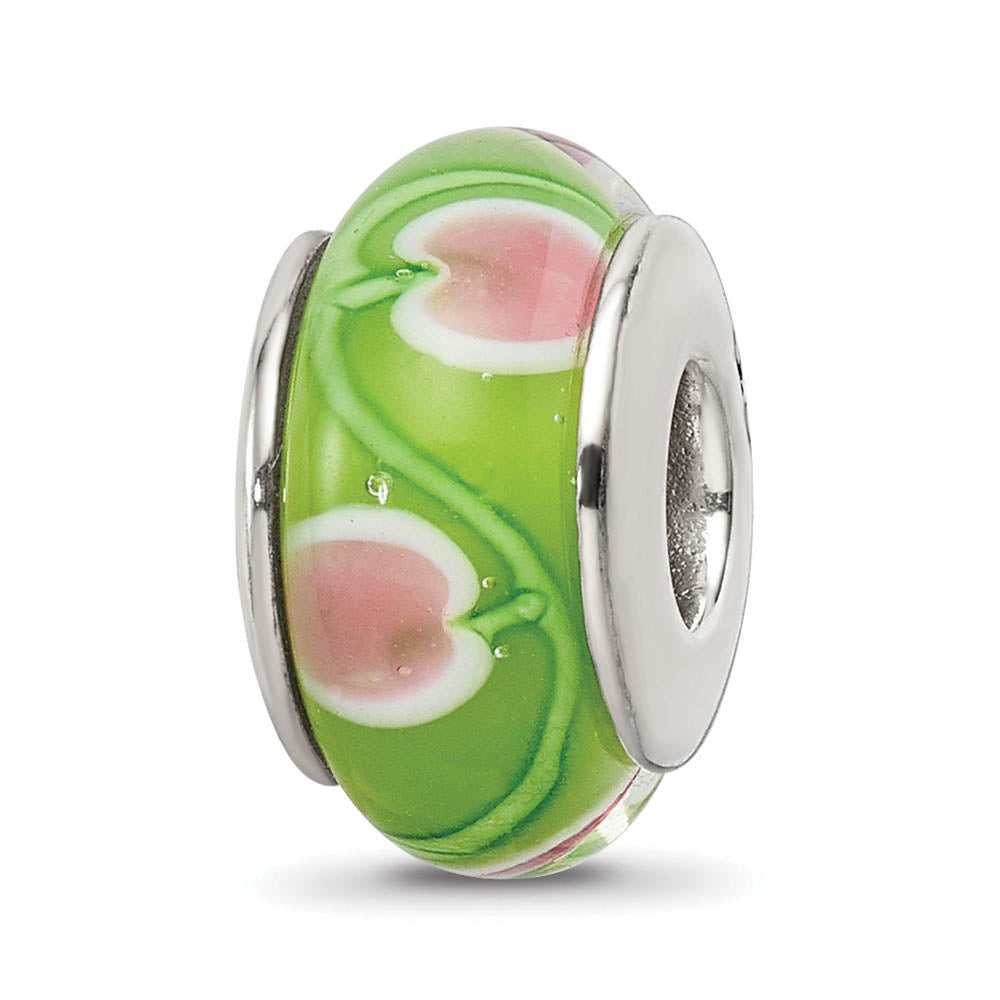 Green and Pink Glass Sterling Silver Bead Charm, Item B9145 by The Black Bow Jewelry Co.