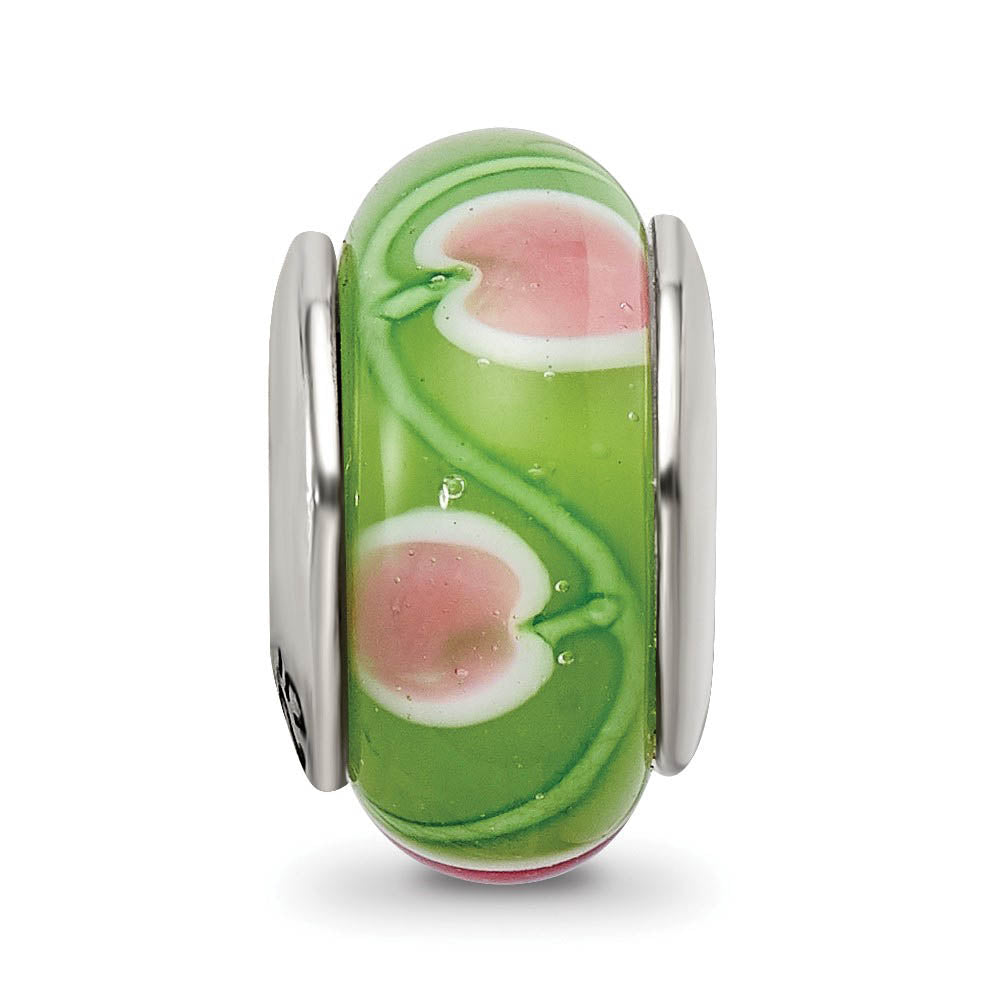 Alternate view of the Green and Pink Glass Sterling Silver Bead Charm by The Black Bow Jewelry Co.