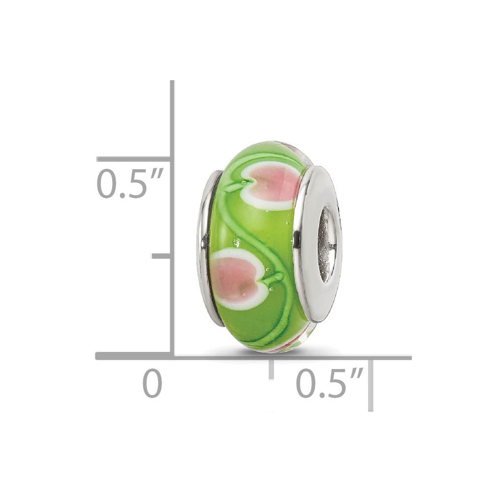 Alternate view of the Green and Pink Glass Sterling Silver Bead Charm by The Black Bow Jewelry Co.