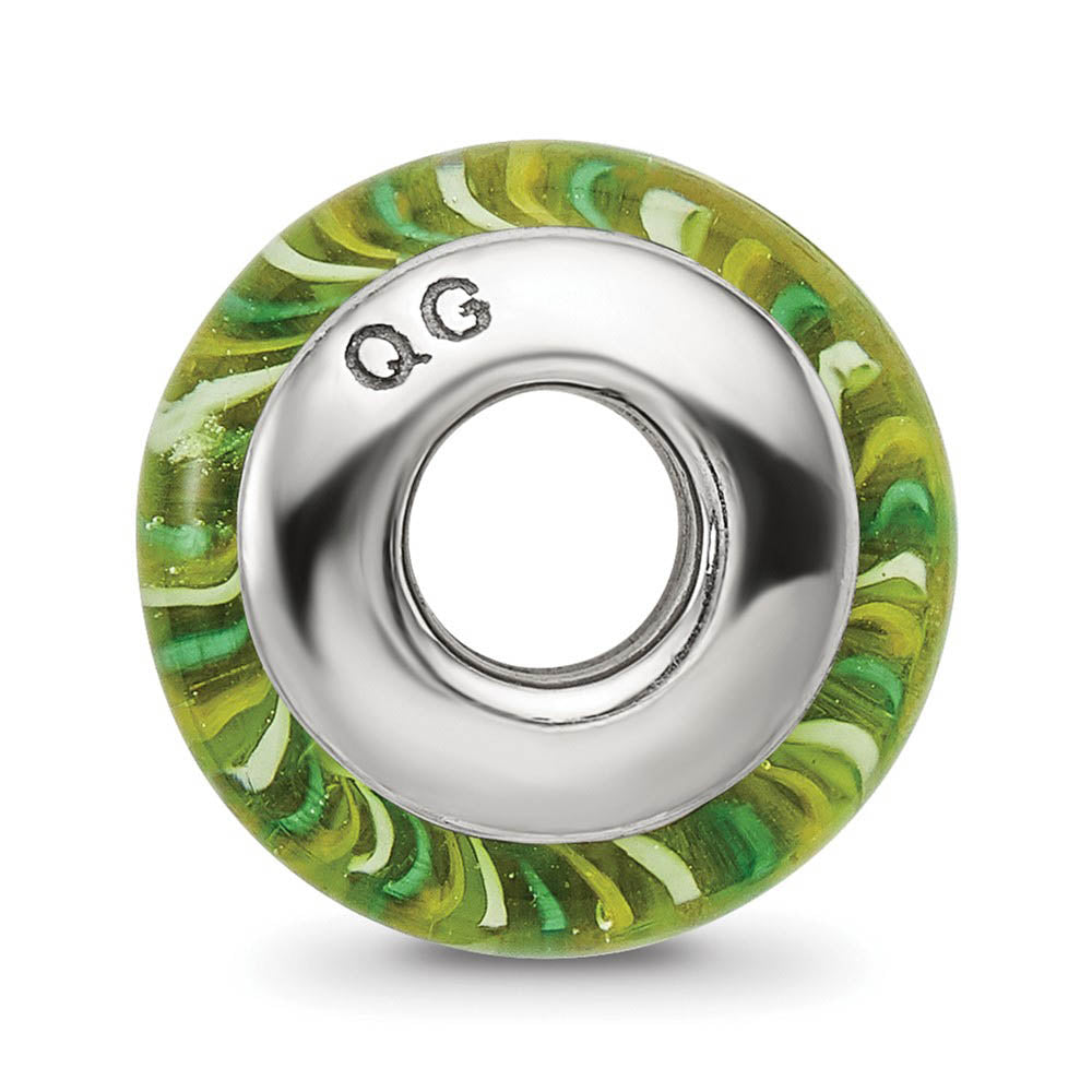 Alternate view of the Green & White Striped Glass Sterling Silver Bead Charm by The Black Bow Jewelry Co.