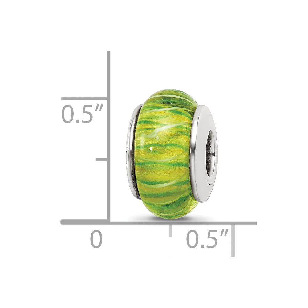 Alternate view of the Green & White Striped Glass Sterling Silver Bead Charm by The Black Bow Jewelry Co.