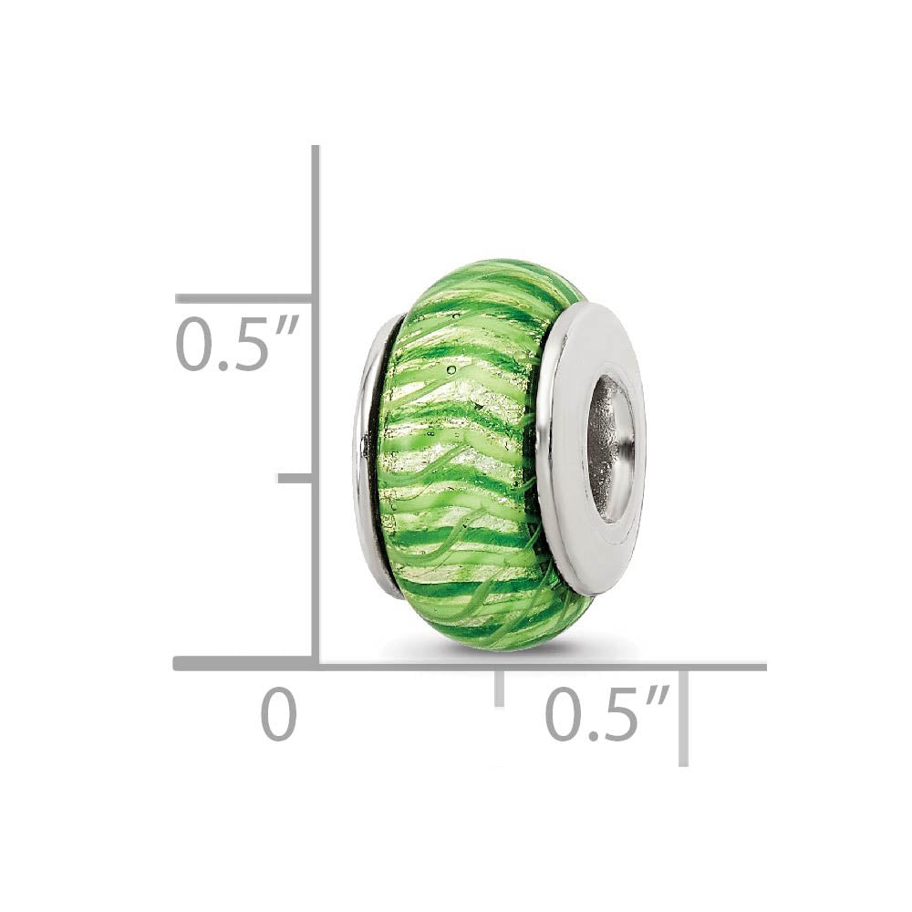 Alternate view of the Green Striped Glass Sterling Silver Bead Charm by The Black Bow Jewelry Co.