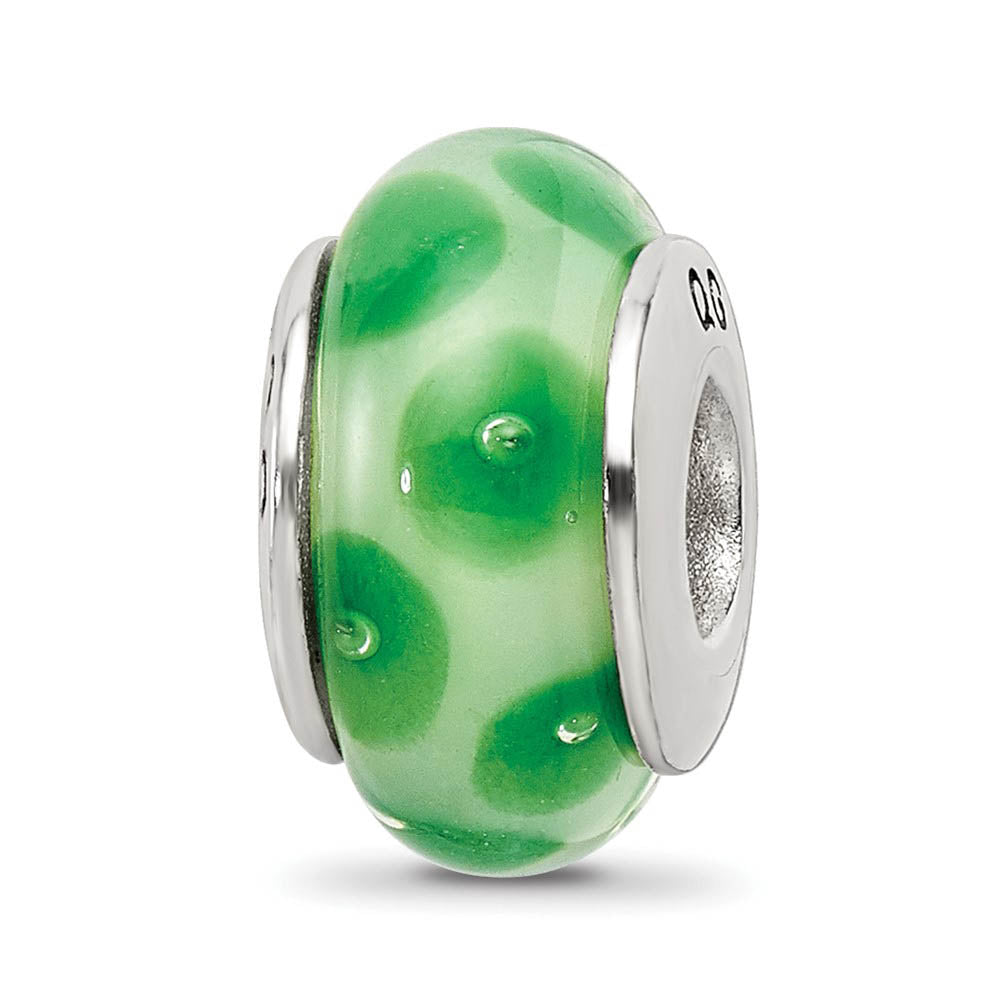 Green Dotted Glass Sterling Silver Bead Charm, Item B9149 by The Black Bow Jewelry Co.