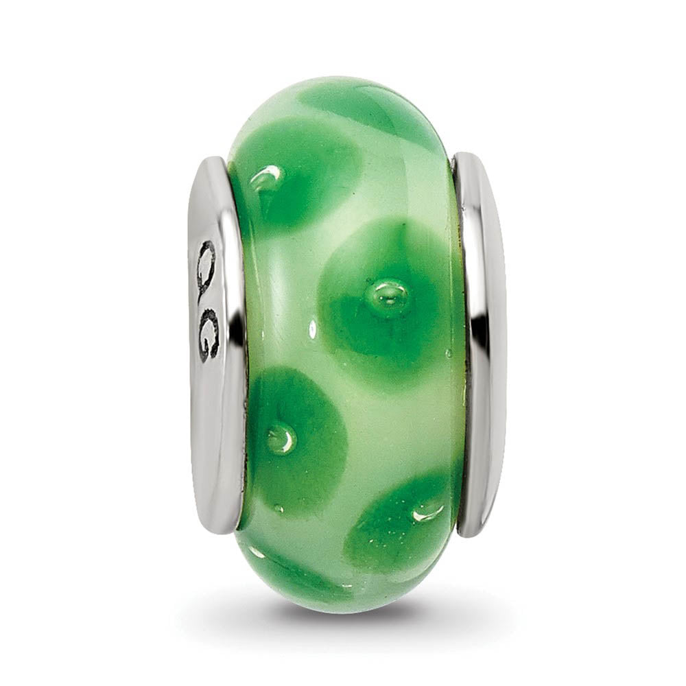 Alternate view of the Green Dotted Glass Sterling Silver Bead Charm by The Black Bow Jewelry Co.