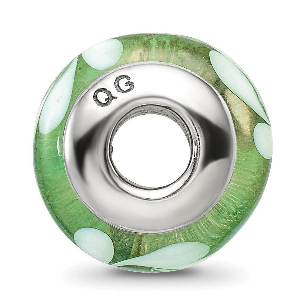 Alternate view of the Green & White Swirl Glass Sterling Silver Bead Charm by The Black Bow Jewelry Co.