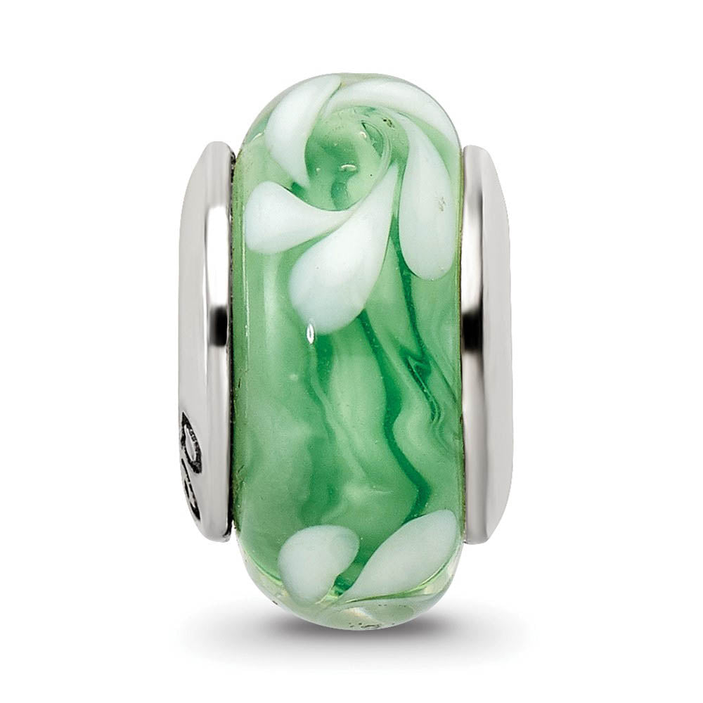 Alternate view of the Green & White Swirl Glass Sterling Silver Bead Charm by The Black Bow Jewelry Co.
