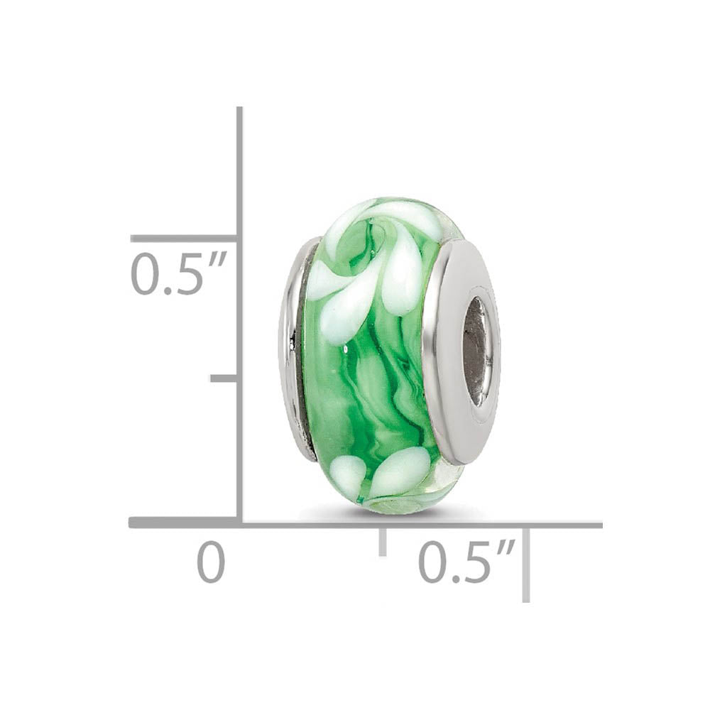 Alternate view of the Green & White Swirl Glass Sterling Silver Bead Charm by The Black Bow Jewelry Co.