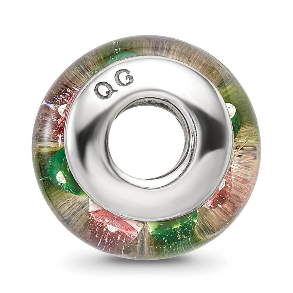 Alternate view of the Glass and Sterling Silver Green & Pink Striped Bead Charm, 13.25mm by The Black Bow Jewelry Co.