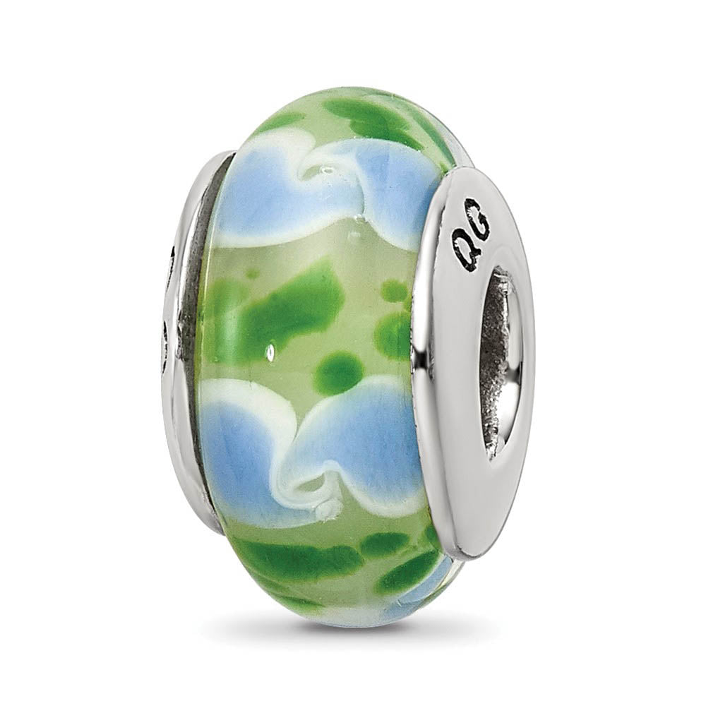 Blue and Green Glass Sterling Silver Bead Charm, Item B9152 by The Black Bow Jewelry Co.