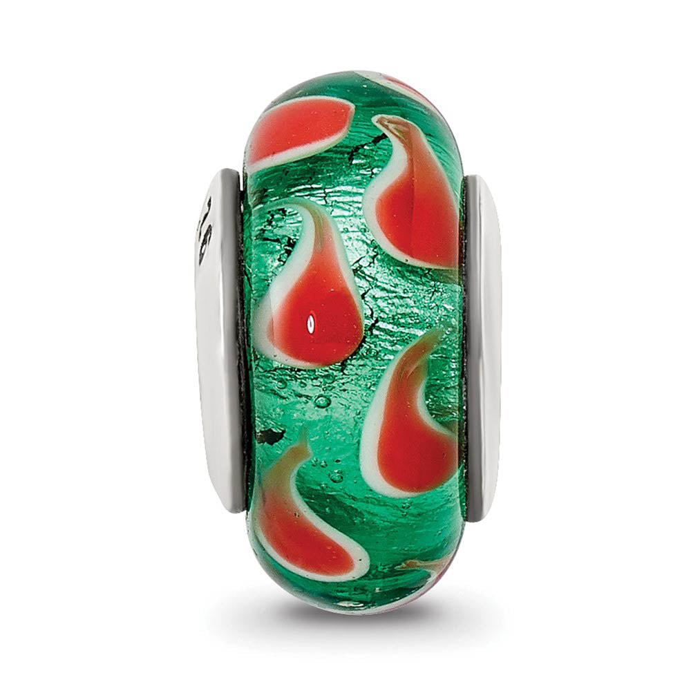 Alternate view of the Green and Red Glass Sterling Silver Bead Charm by The Black Bow Jewelry Co.