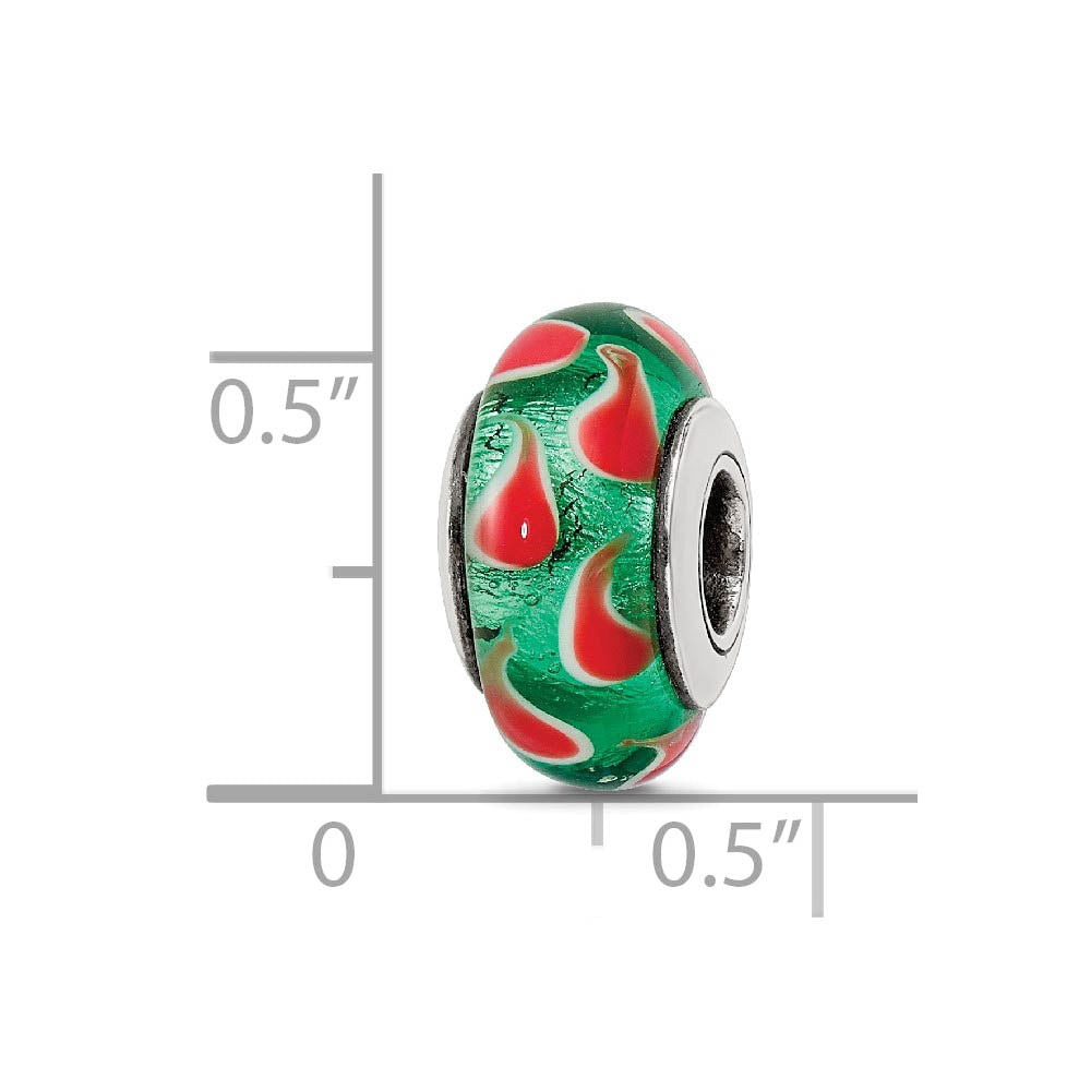 Alternate view of the Green and Red Glass Sterling Silver Bead Charm by The Black Bow Jewelry Co.