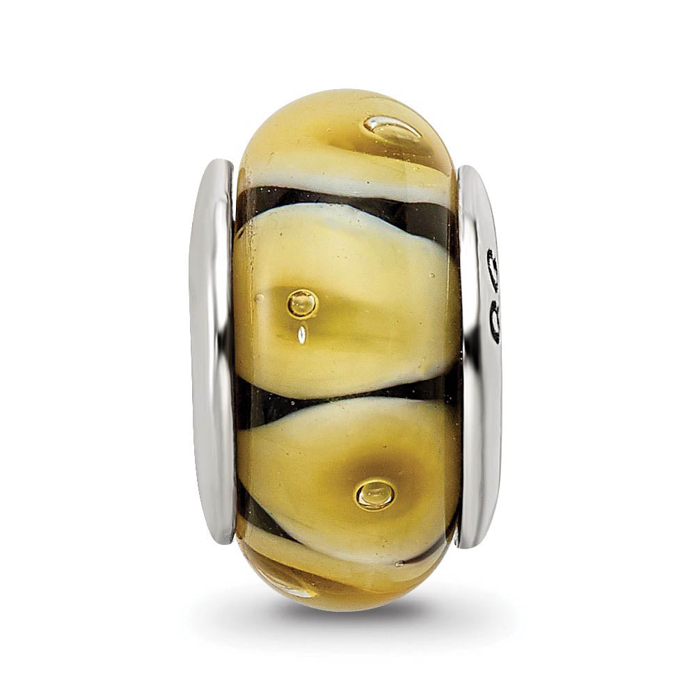 Alternate view of the Yellow Striped Glass Sterling Silver Bead Charm by The Black Bow Jewelry Co.