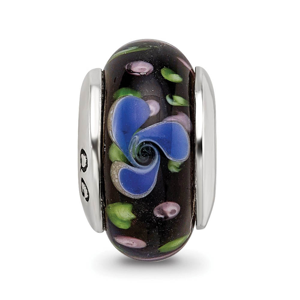 Alternate view of the Blue and Black Glass Sterling Silver Bead Charm by The Black Bow Jewelry Co.