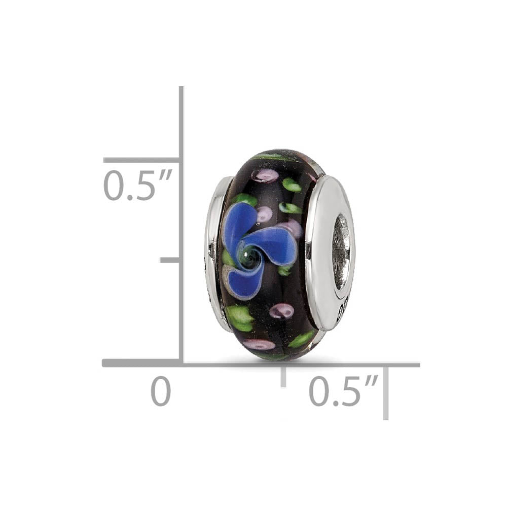 Alternate view of the Blue and Black Glass Sterling Silver Bead Charm by The Black Bow Jewelry Co.