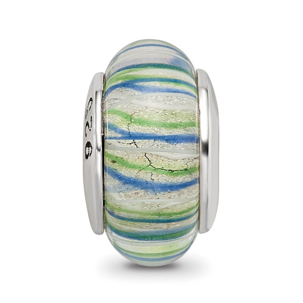 Alternate view of the Glass and Sterling Silver Blue & Green Striped Bead Charm, 13.25mm by The Black Bow Jewelry Co.