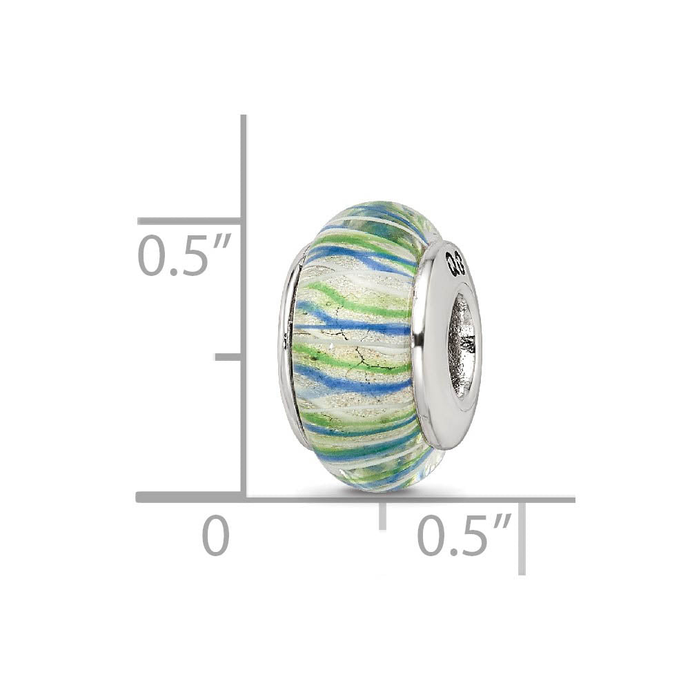 Alternate view of the Glass and Sterling Silver Blue & Green Striped Bead Charm, 13.25mm by The Black Bow Jewelry Co.