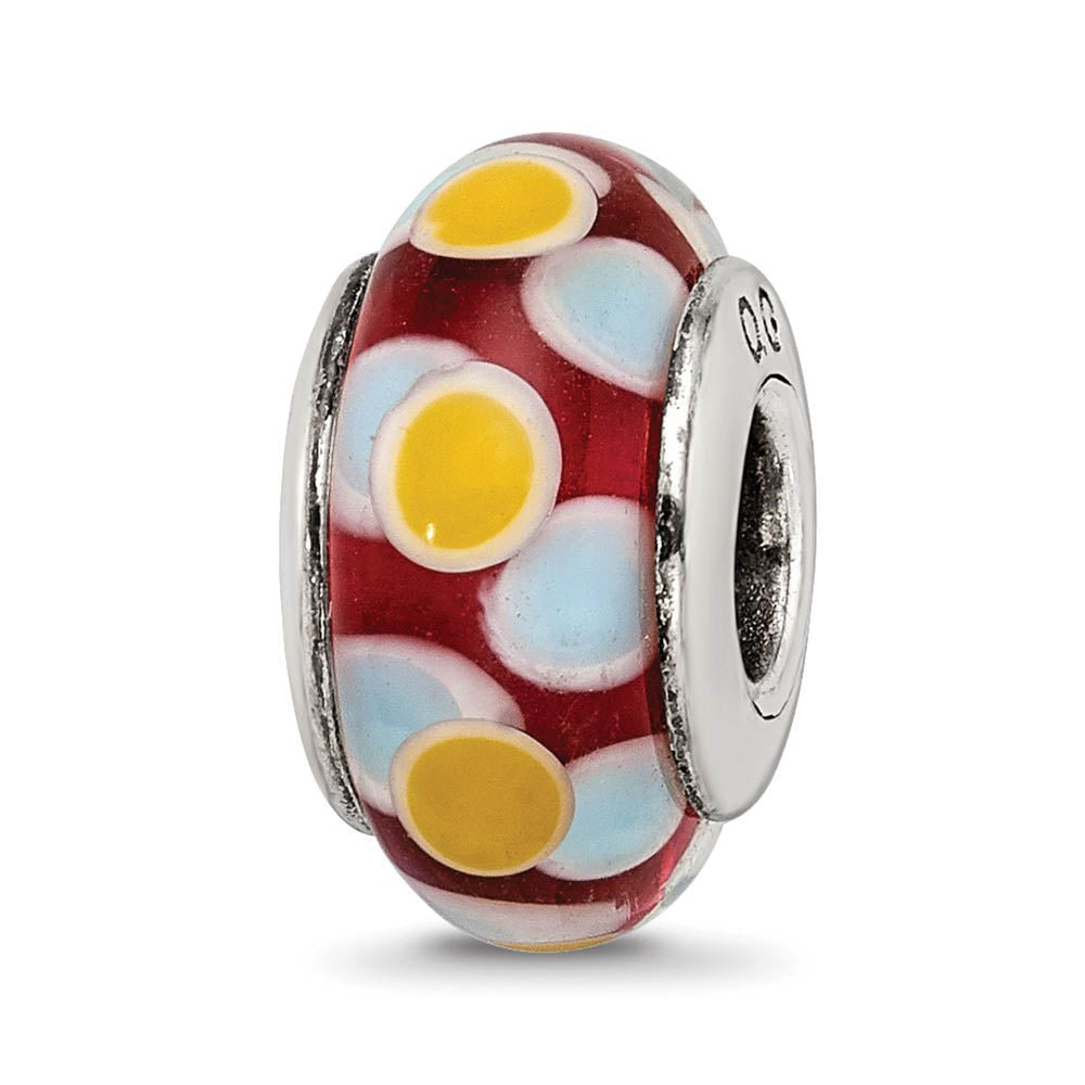 Glass and Sterling Silver Brown, Blue & Yellow Bead Charm, 13.25mm, Item B9182 by The Black Bow Jewelry Co.
