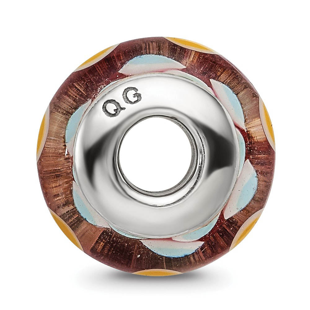 Alternate view of the Glass and Sterling Silver Brown, Blue & Yellow Bead Charm, 13.25mm by The Black Bow Jewelry Co.