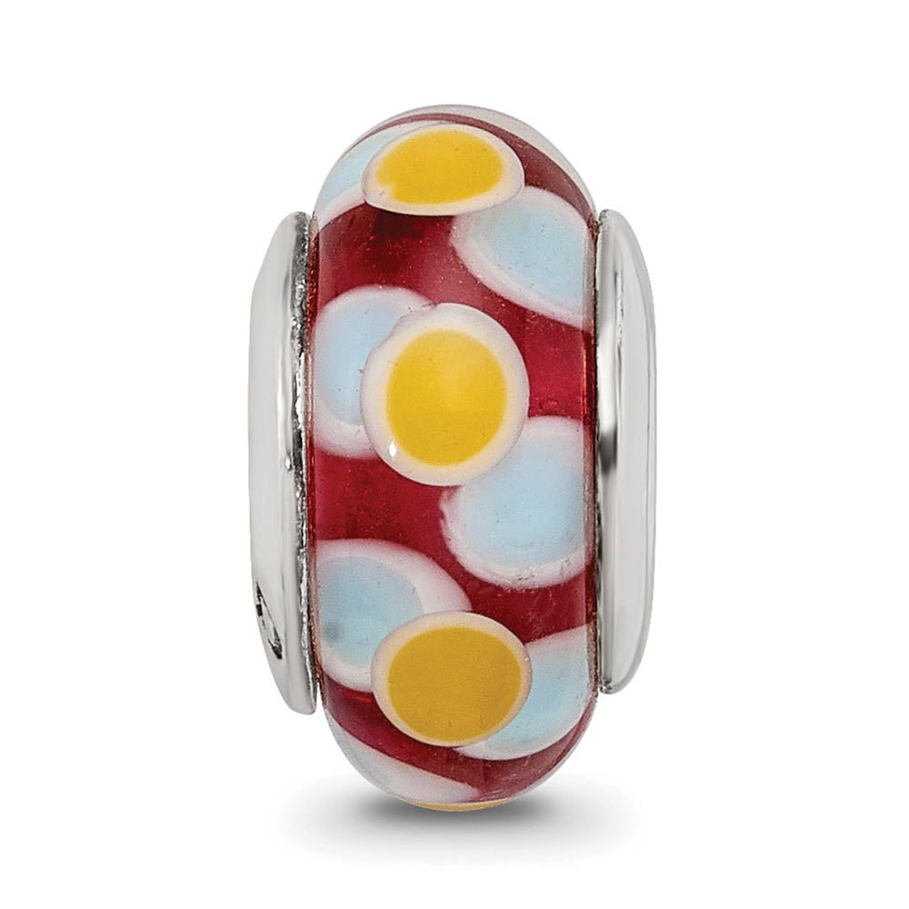 Alternate view of the Glass and Sterling Silver Brown, Blue & Yellow Bead Charm, 13.25mm by The Black Bow Jewelry Co.