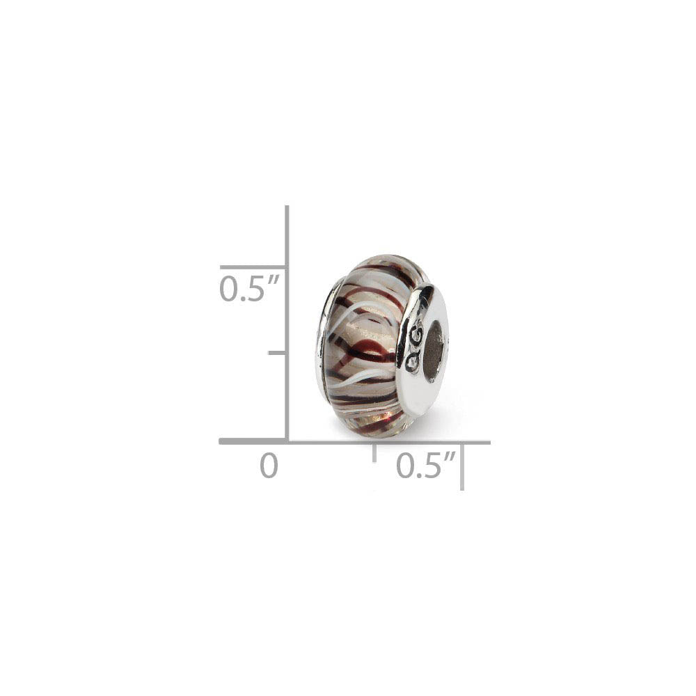 Alternate view of the Brown & White Striped Glass Sterling Silver Bead Charm by The Black Bow Jewelry Co.
