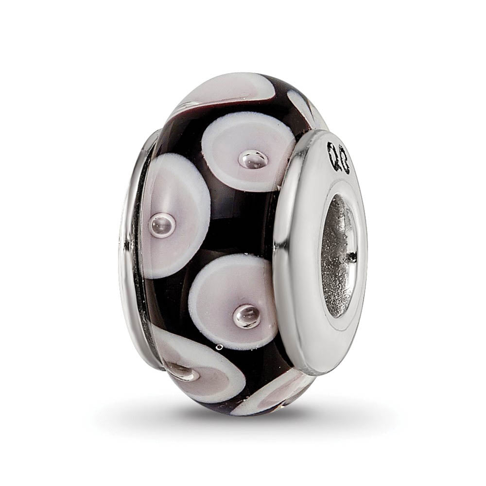 Black & Gray Dotted Glass Sterling Silver Bead Charm, Item B9187 by The Black Bow Jewelry Co.