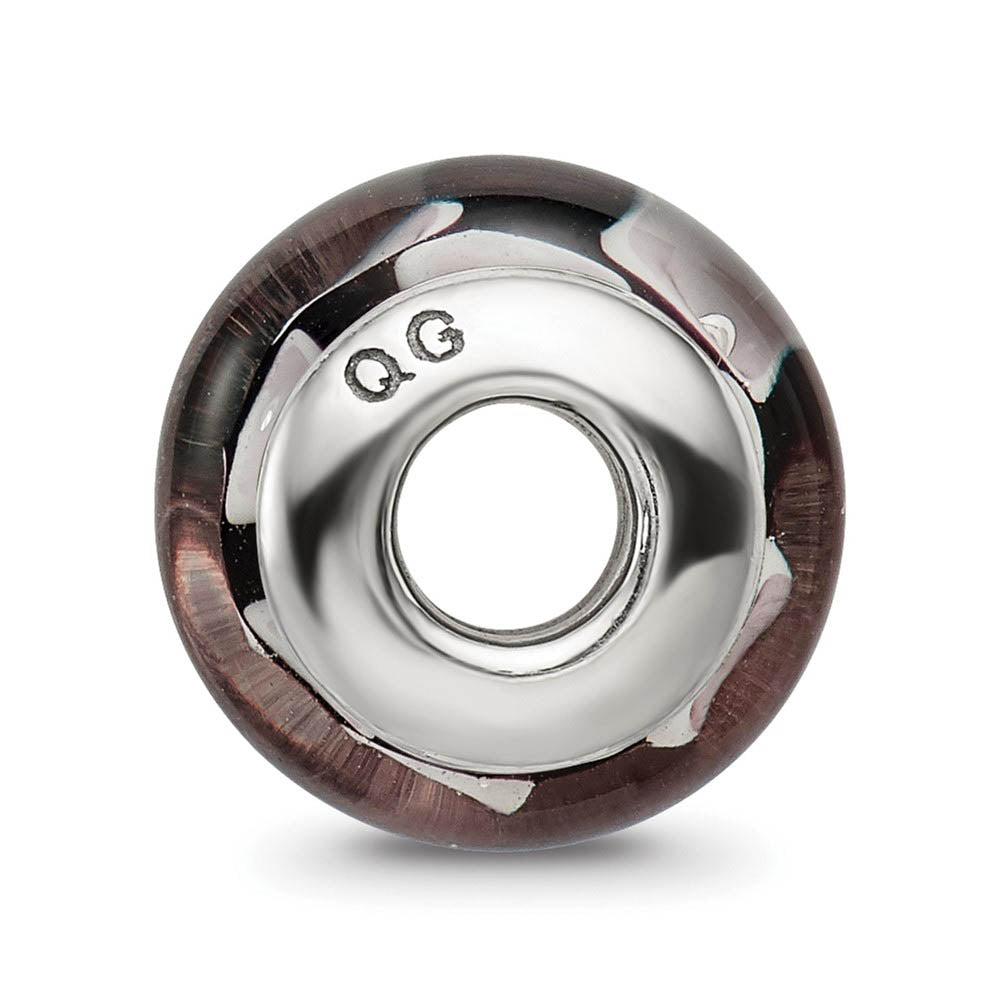 Alternate view of the Black & Gray Dotted Glass Sterling Silver Bead Charm by The Black Bow Jewelry Co.