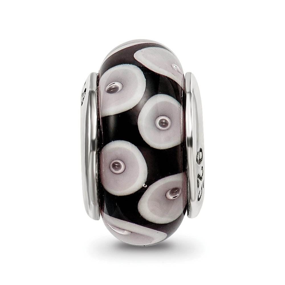 Alternate view of the Black & Gray Dotted Glass Sterling Silver Bead Charm by The Black Bow Jewelry Co.
