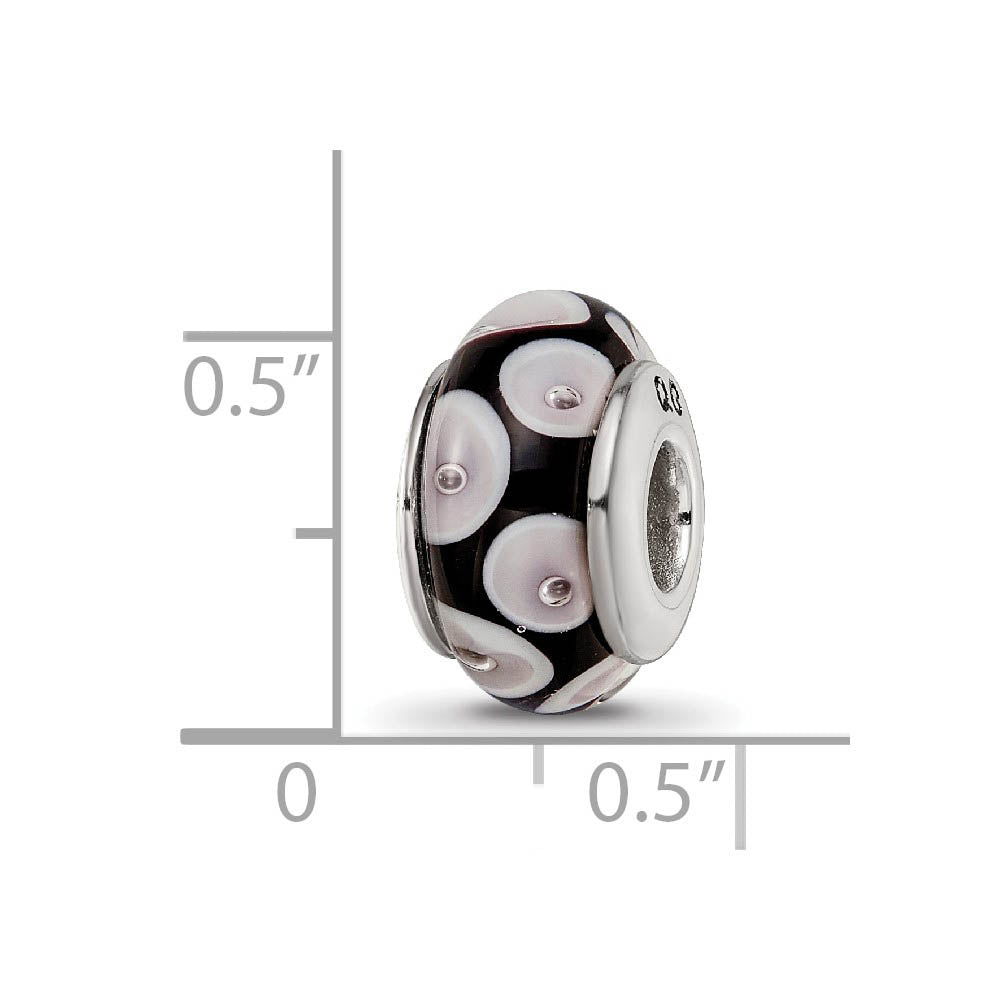 Alternate view of the Black & Gray Dotted Glass Sterling Silver Bead Charm by The Black Bow Jewelry Co.