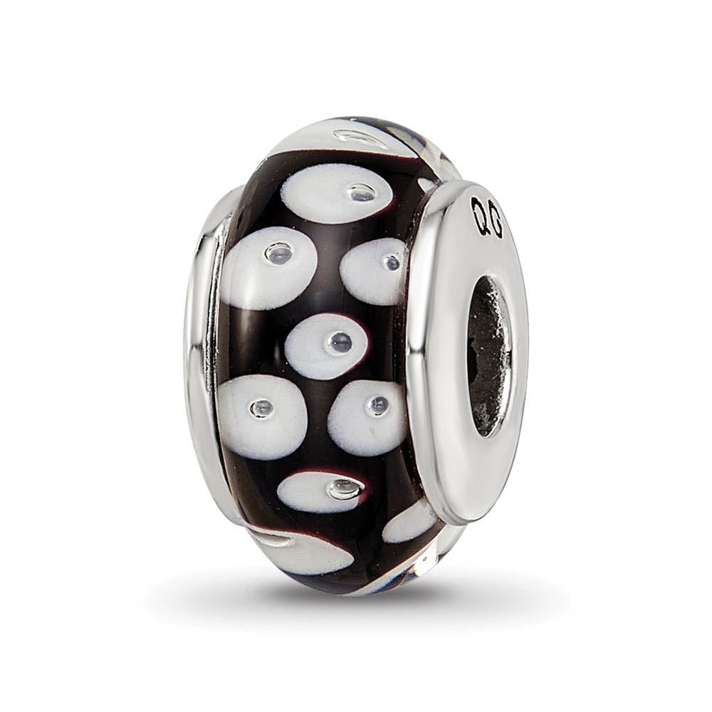 Glass and Sterling Silver Black & White Dotted Bead Charm, 13.25mm, Item B9188 by The Black Bow Jewelry Co.
