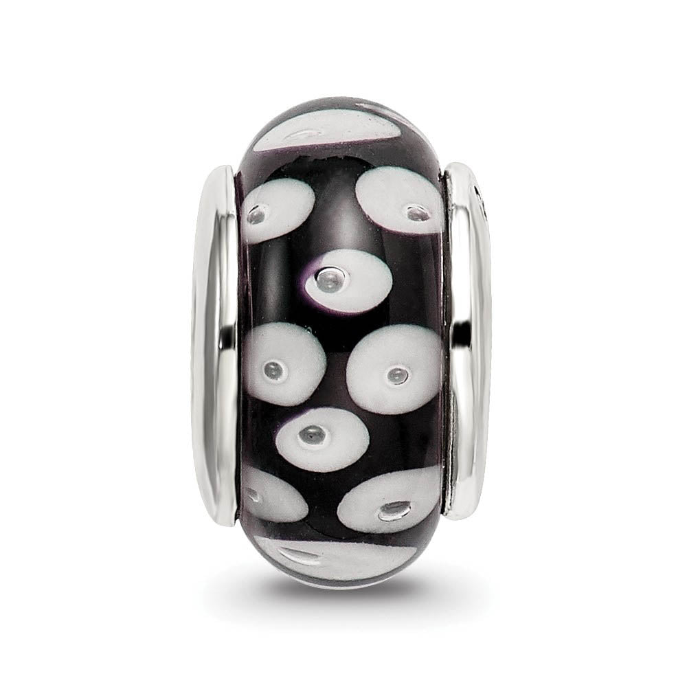 Alternate view of the Glass and Sterling Silver Black & White Dotted Bead Charm, 13.25mm by The Black Bow Jewelry Co.
