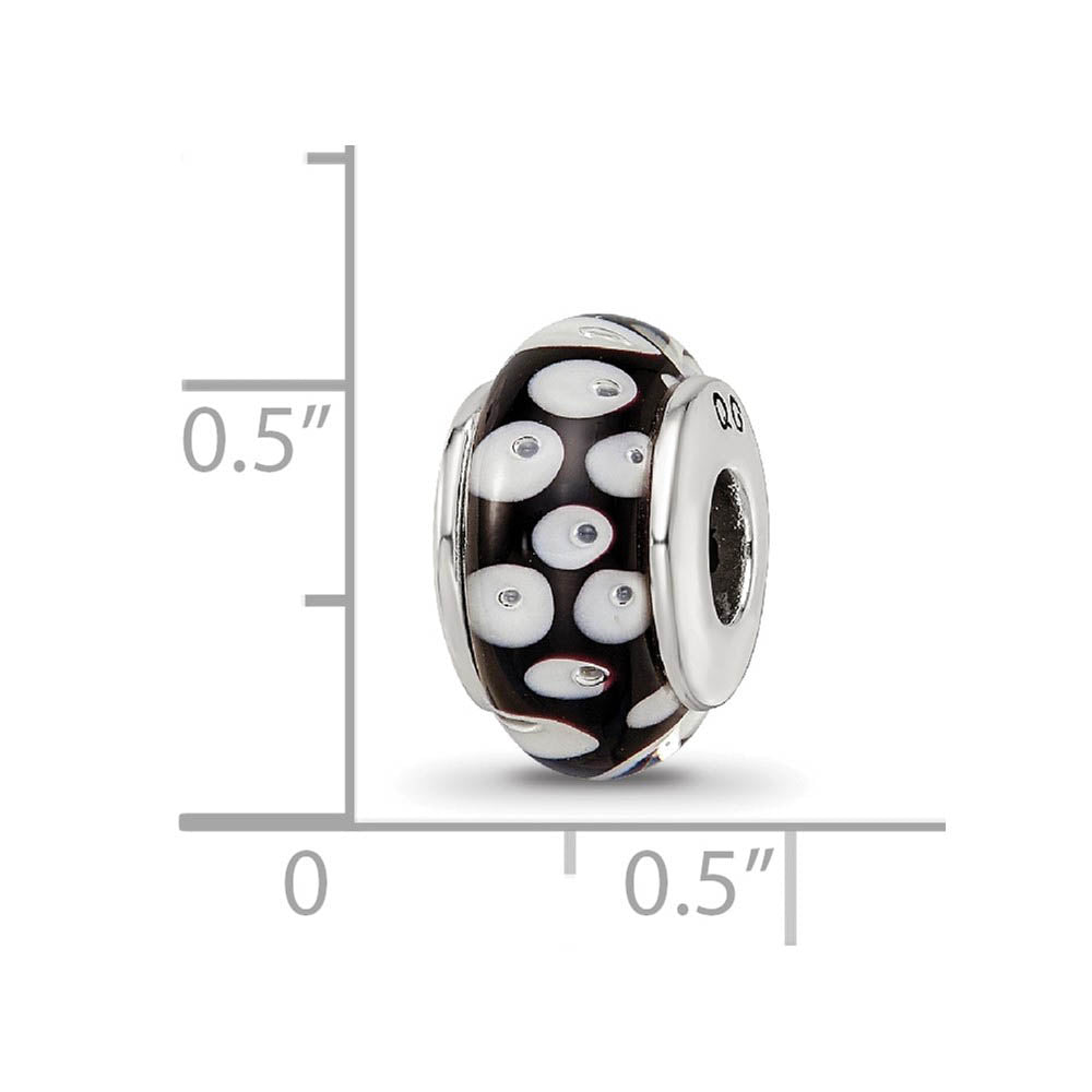 Alternate view of the Glass and Sterling Silver Black & White Dotted Bead Charm, 13.25mm by The Black Bow Jewelry Co.
