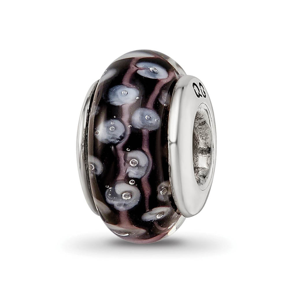 Black & White Dotted Glass Sterling Silver Bead Charm, Item B9190 by The Black Bow Jewelry Co.