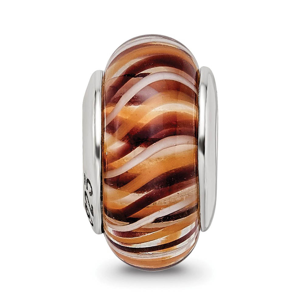 Alternate view of the Brown & Yellow Striped Glass Sterling Silver Bead Charm by The Black Bow Jewelry Co.