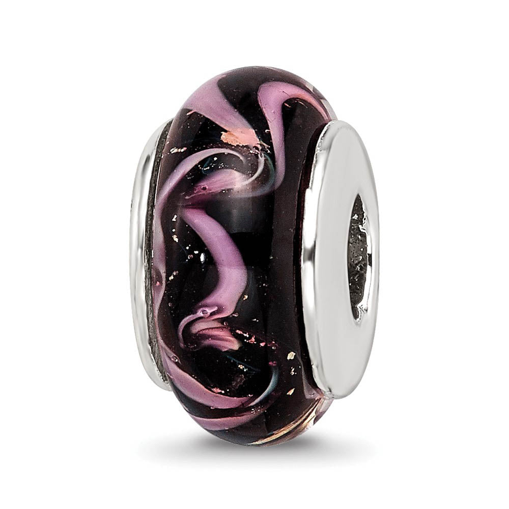 Black & Pink Swirl Glass Sterling Silver Bead Charm, Item B9196 by The Black Bow Jewelry Co.