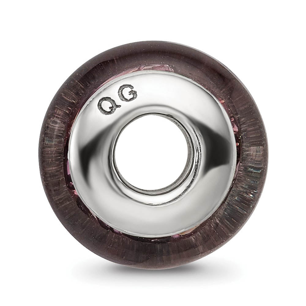 Alternate view of the Black & Pink Swirl Glass Sterling Silver Bead Charm by The Black Bow Jewelry Co.
