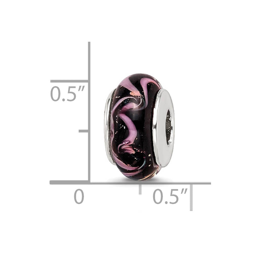 Alternate view of the Black & Pink Swirl Glass Sterling Silver Bead Charm by The Black Bow Jewelry Co.