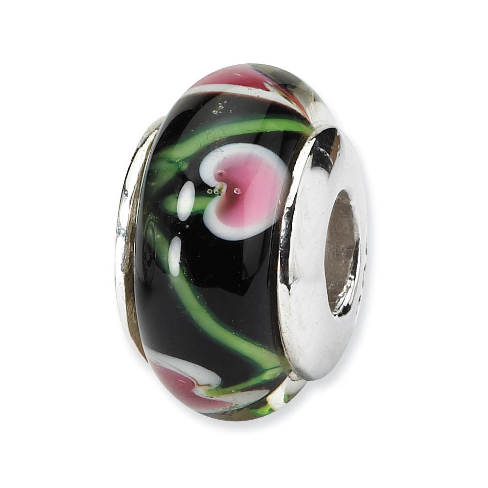 Black and Red Glass Sterling Silver Bead Charm, Item B9199 by The Black Bow Jewelry Co.