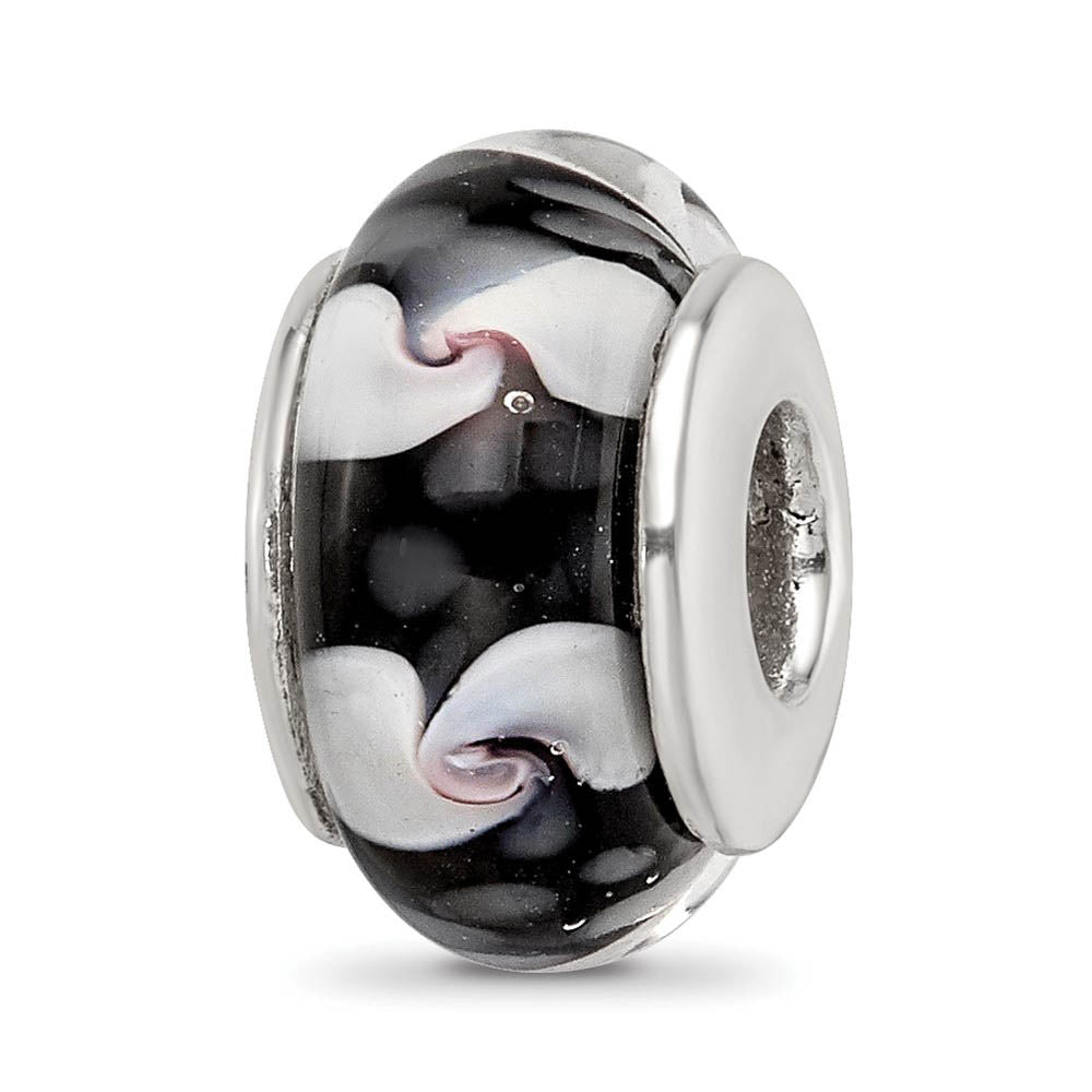 Black and White Glass Sterling Silver Bead Charm, Item B9201 by The Black Bow Jewelry Co.