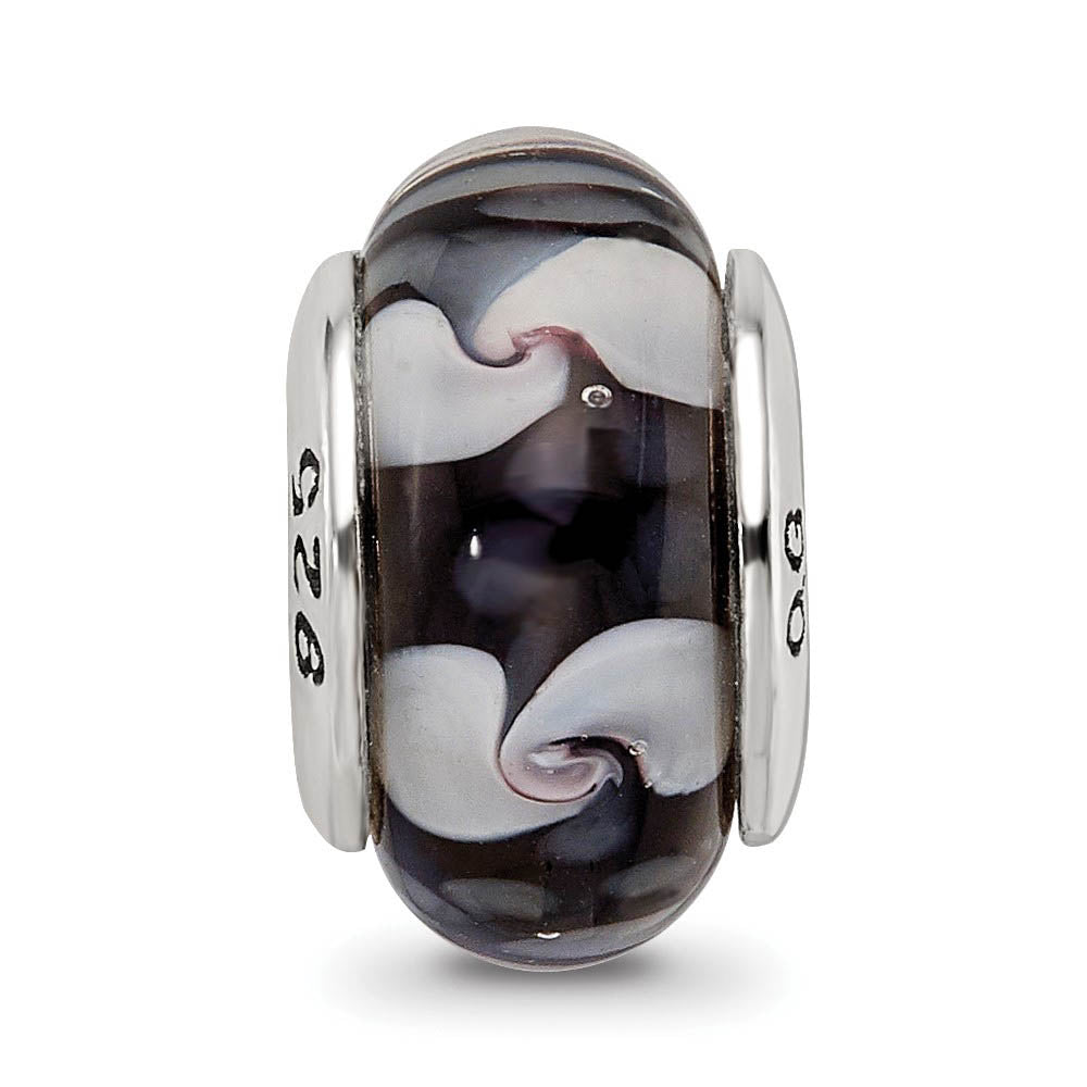 Alternate view of the Black and White Glass Sterling Silver Bead Charm by The Black Bow Jewelry Co.