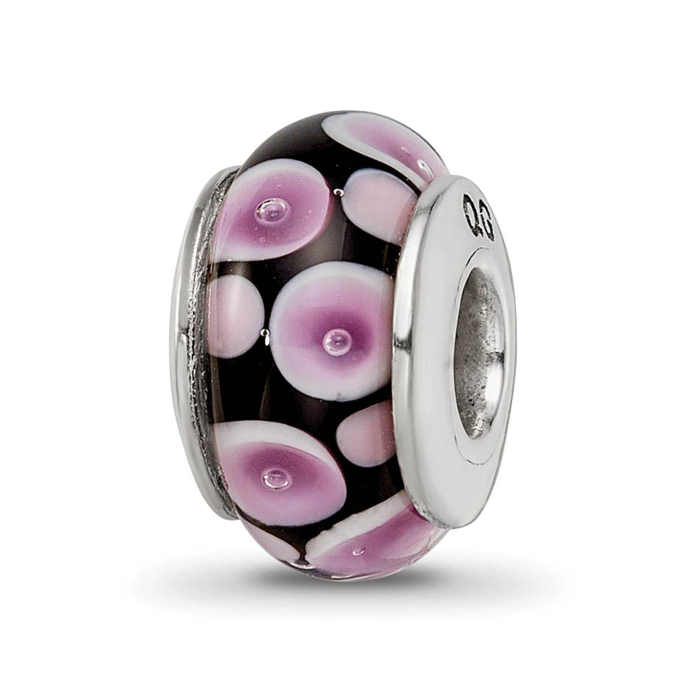Black & Purple Dotted Glass Sterling Silver Bead Charm, Item B9202 by The Black Bow Jewelry Co.