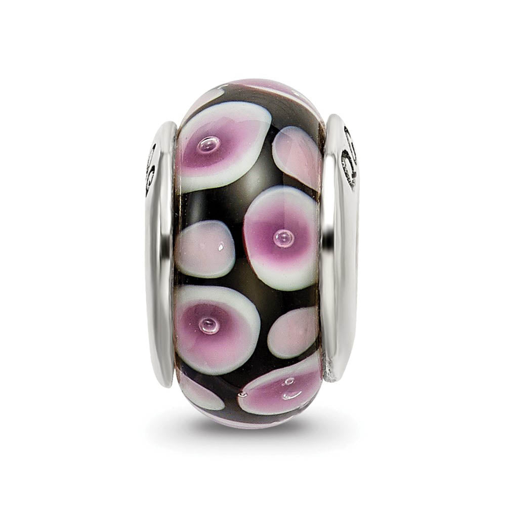 Alternate view of the Black & Purple Dotted Glass Sterling Silver Bead Charm by The Black Bow Jewelry Co.
