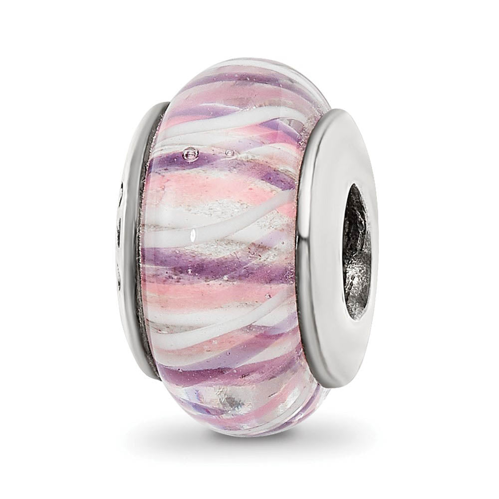Rose Striped Glass Sterling Silver Bead Charm, Item B9203 by The Black Bow Jewelry Co.