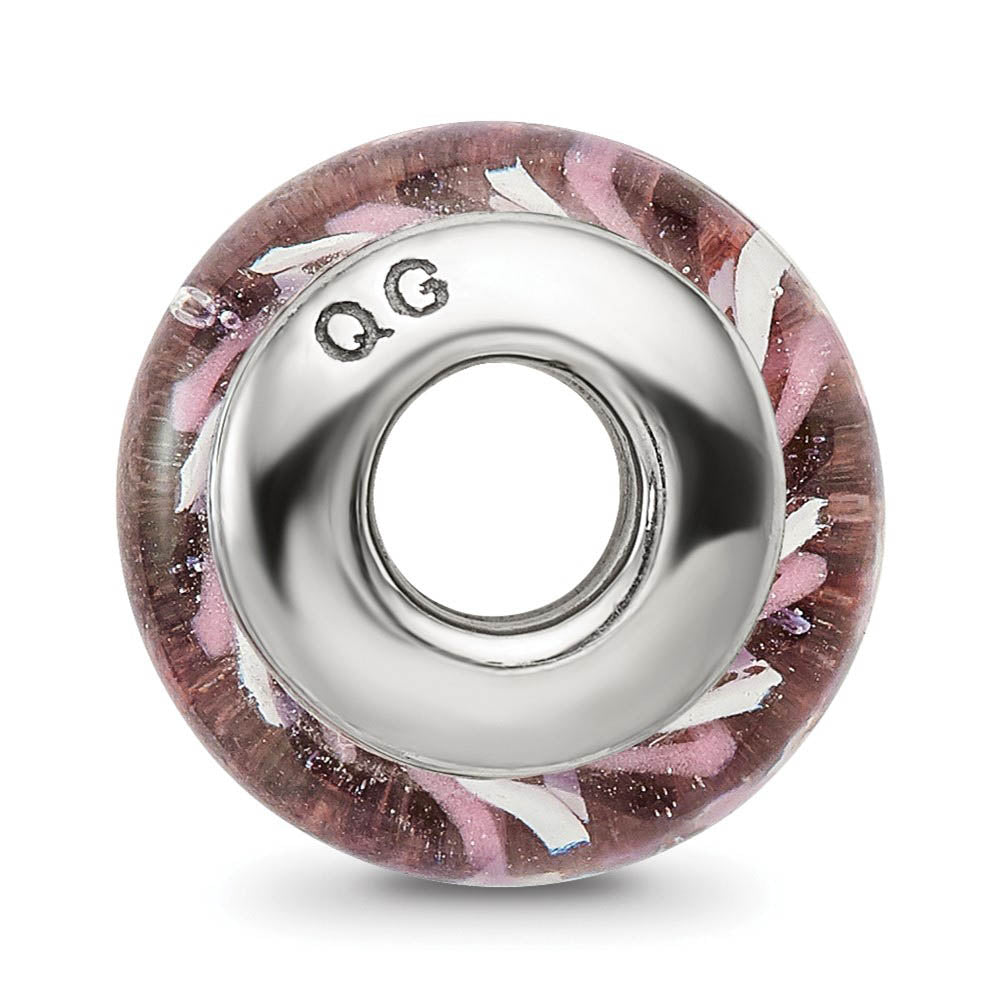 Alternate view of the Rose Striped Glass Sterling Silver Bead Charm by The Black Bow Jewelry Co.