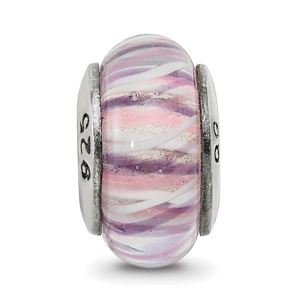 Alternate view of the Rose Striped Glass Sterling Silver Bead Charm by The Black Bow Jewelry Co.