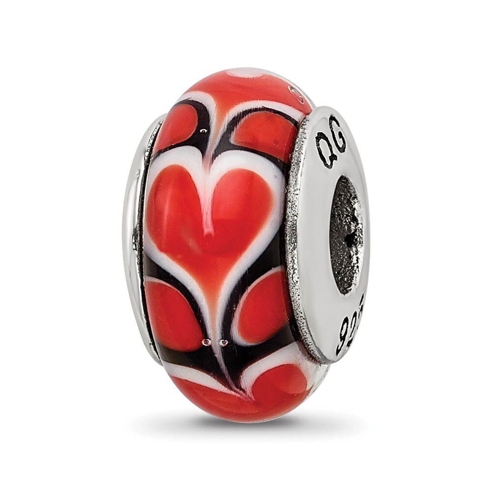 Red Heart Glass Sterling Silver Bead Charm, Item B9204 by The Black Bow Jewelry Co.