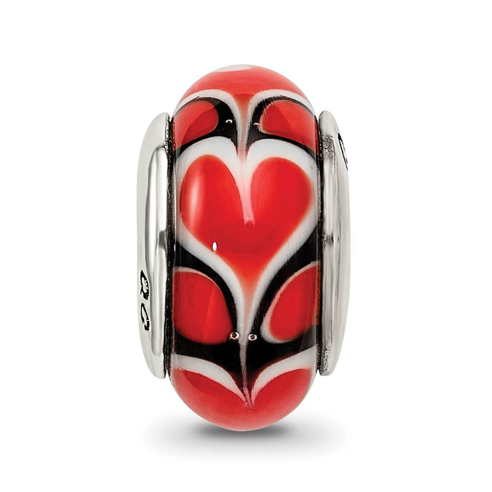 Alternate view of the Red Heart Glass Sterling Silver Bead Charm by The Black Bow Jewelry Co.